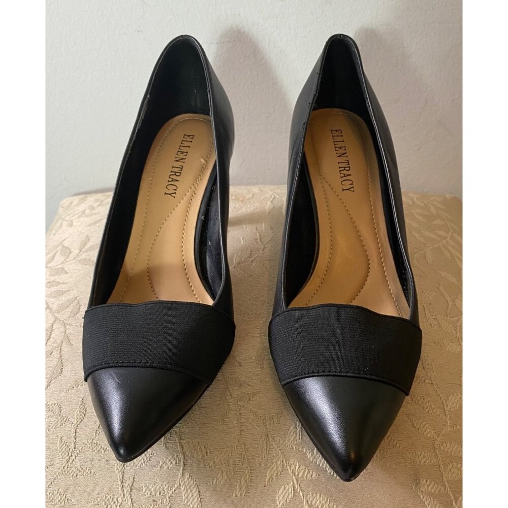 Ellen Tracy Black Pointed-Toe Leather Pumps Leather Size 6.5 - Picture 4 of 9